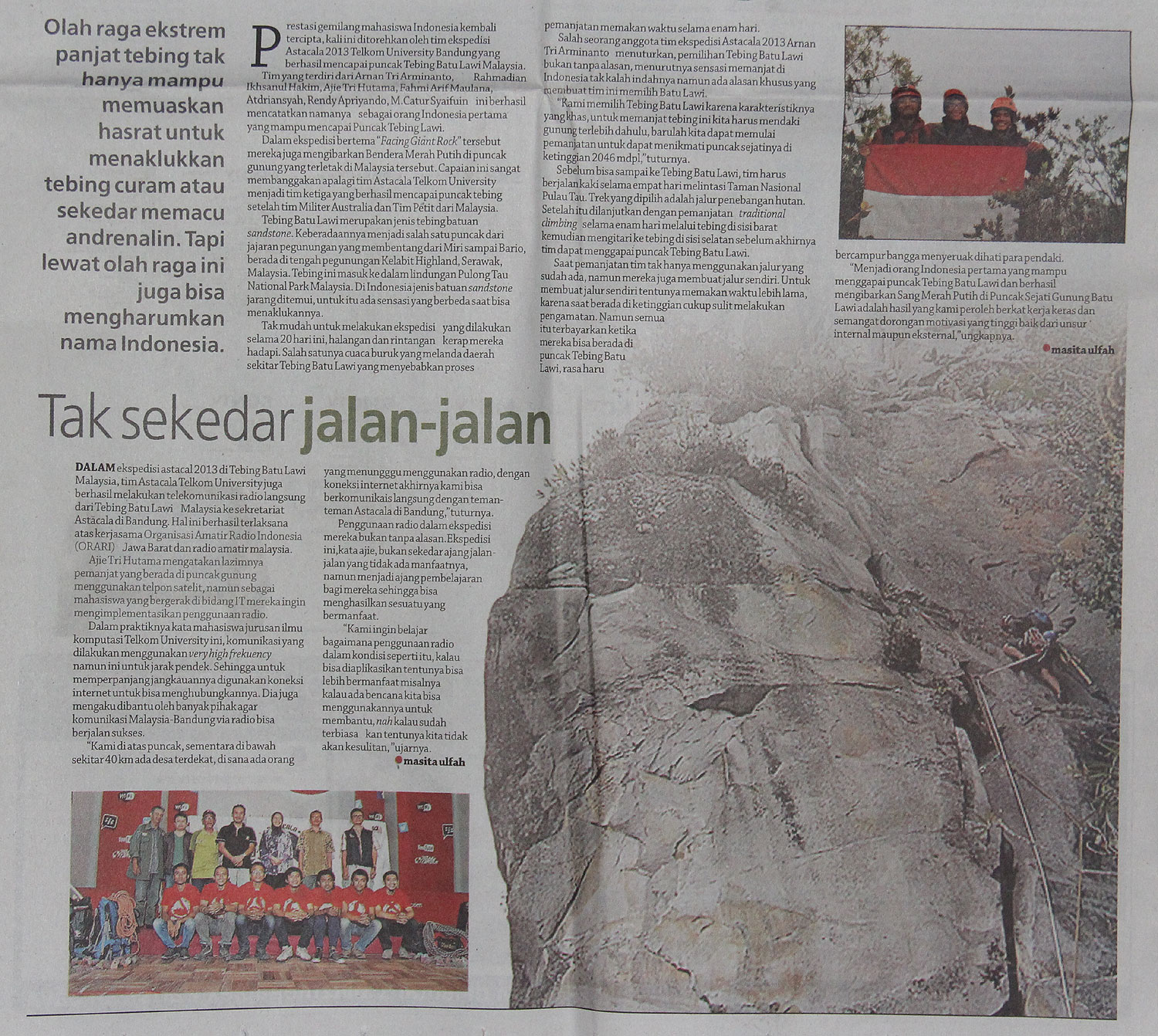 Ekspedisi Astacala Facing Giant Rock di Koran Sindo 2 (Buka Gambar pada Tautan Baru untuk Diperbesar)